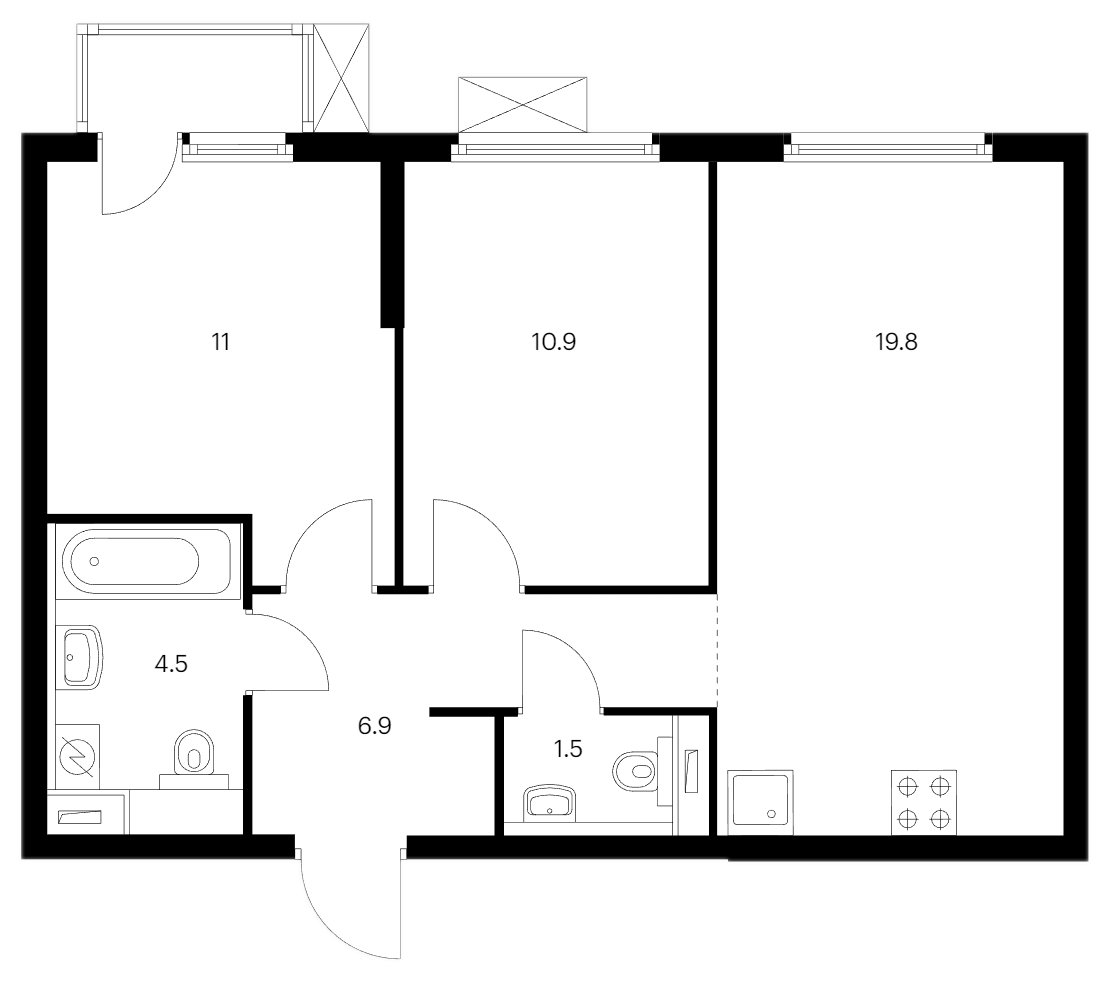 2-комнатная квартира 55.2 м², 7/12 эт., ЖК «Витебский парк»